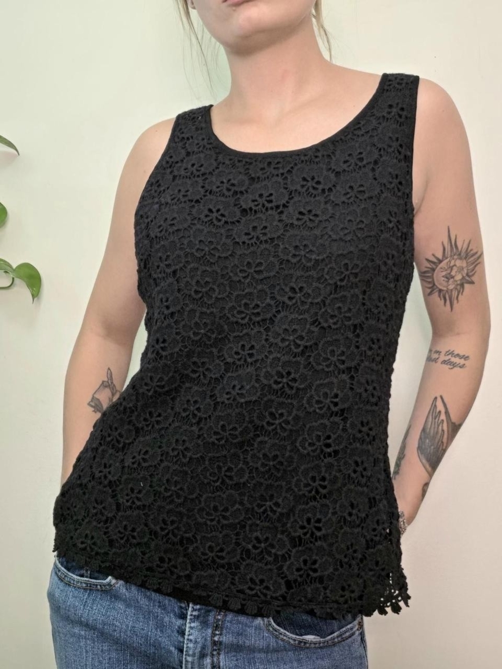 Y2K black crochet tank top Size Large Whimsigoth